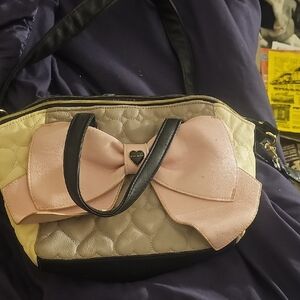Betsey Johnson Cream and Pink Bow Shoulder Bag